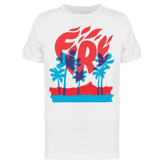 Text: Fire And Palm Trees T-Shirt Men -Image by Shutterstock, Male Small