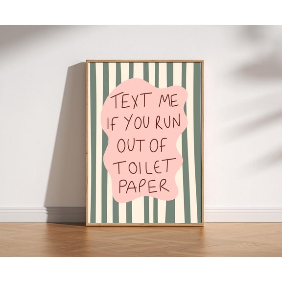 Text Me If You Run Out Of Toilet Paper Print Funny Bathroom Wall Art Retro Quote Unframed Poster Playful Decor Wavy Stripe Print Guest Bathroom