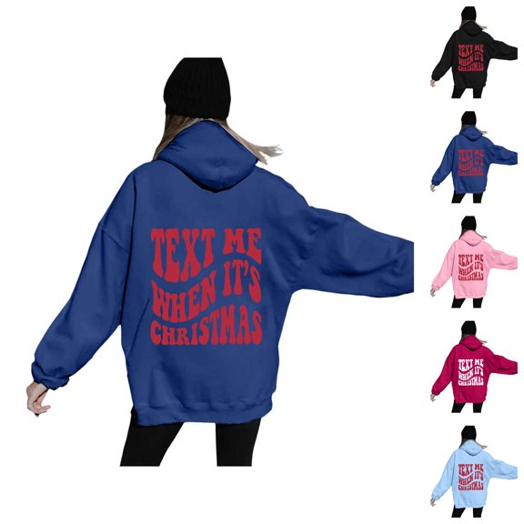 Text Me When It's Christmas Hoodies for Women Long Sleeve Y2K Graphic Hooded Sweatshirt with Pockets Pullover Tops
