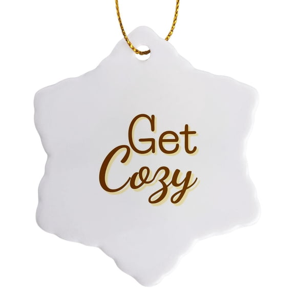 3drose, Text of Get Cozy, 3 inch Snowflake Porcelain Ornament