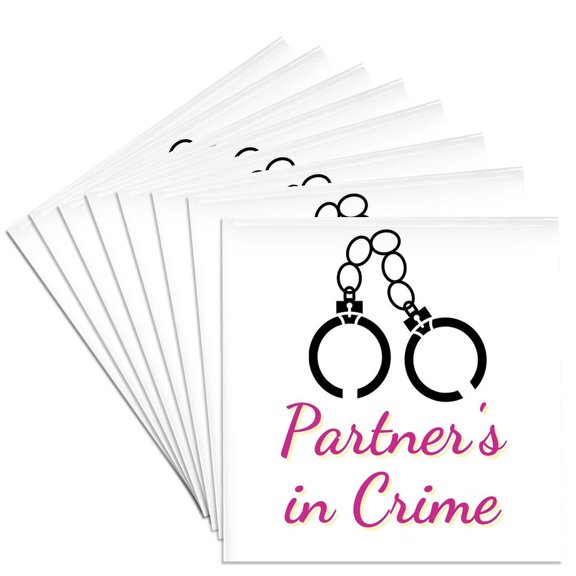 3drose, Text of Partners in Crime, Set of 8 Ceramic Tile Coasters