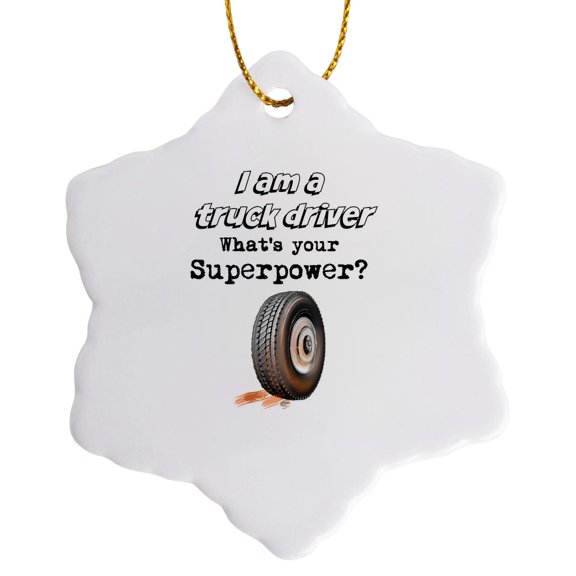 3drose, Text Saying I Am a Truck Driver What Is Your Superpower, 3 inch Snowflake Porcelain Ornament