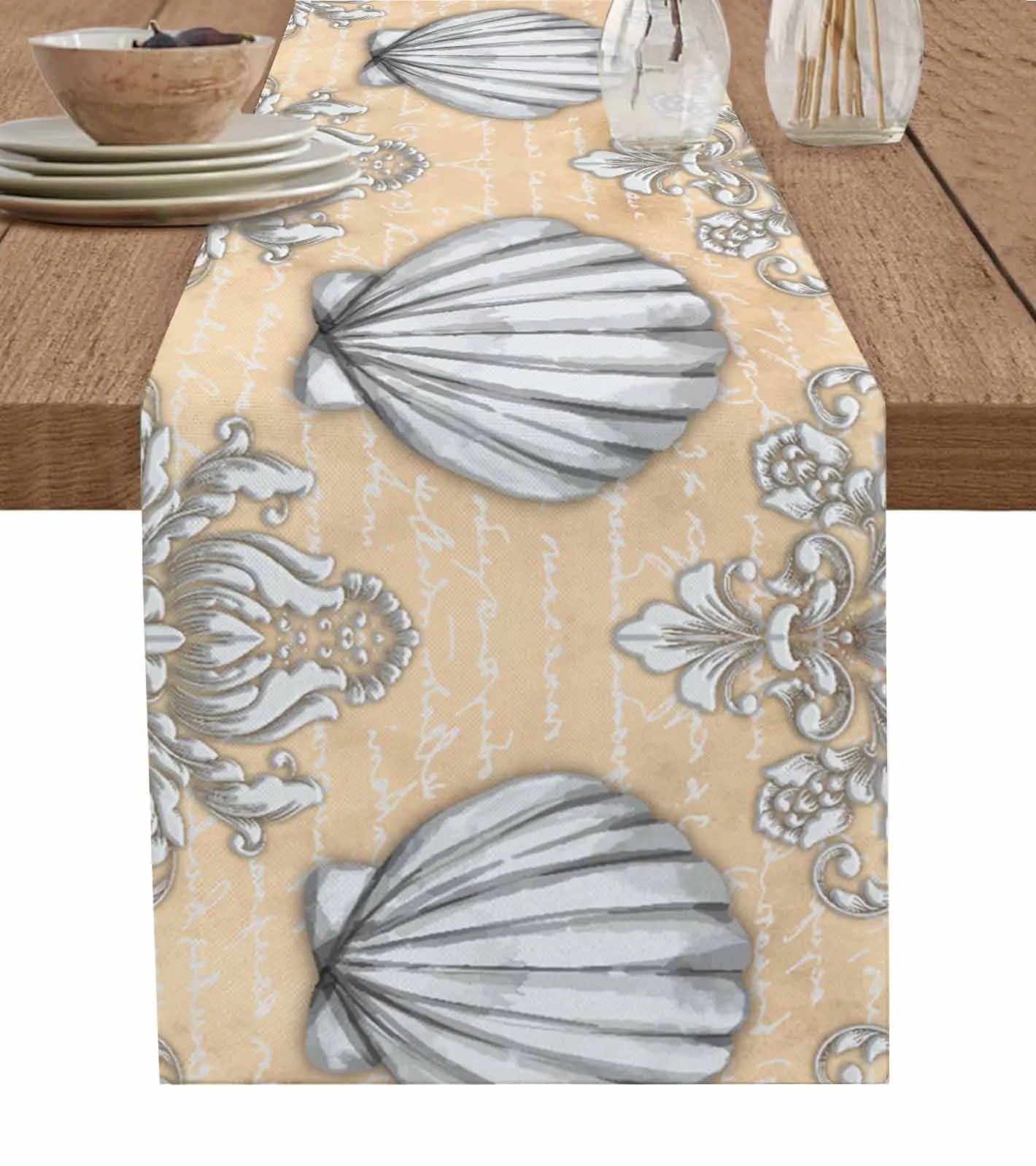 Text St Carving Shell Natural Color Table Runner Coffee Table Wedding ...