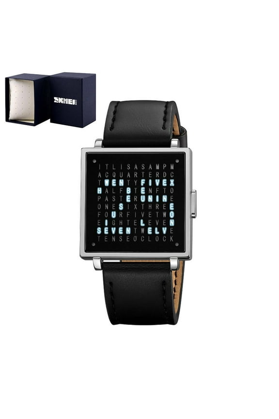 Text Word Watch For Men Women Unique LED Digital Display Zinc Alloy Case Stainless Steel Strap 30M Water Resistant