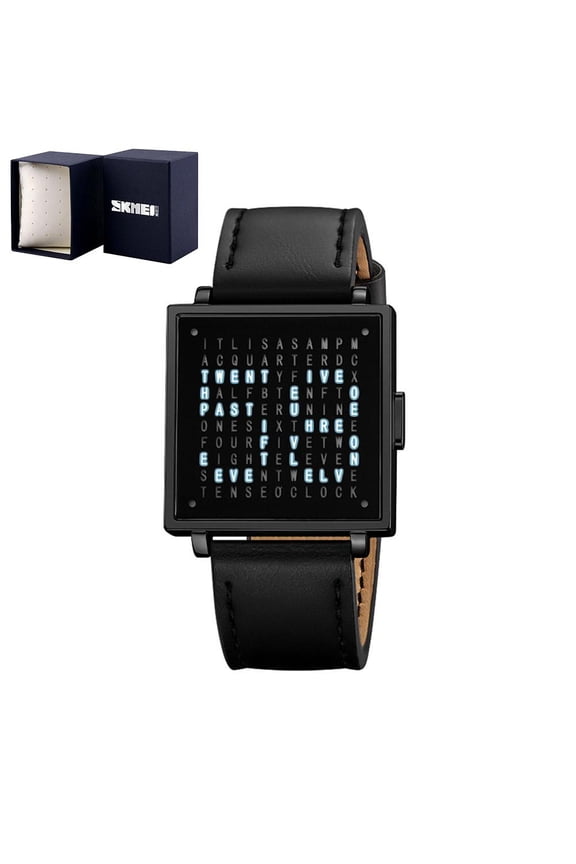 Text Word Watch For Men Women Unique LED Digital Display Zinc Alloy Case Stainless Steel Strap 30M Water Resistant