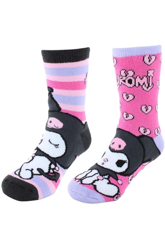 Girl's Sanrio Hello Kitty Kuromi Novelty Non-Slip Socks (2 Pair)