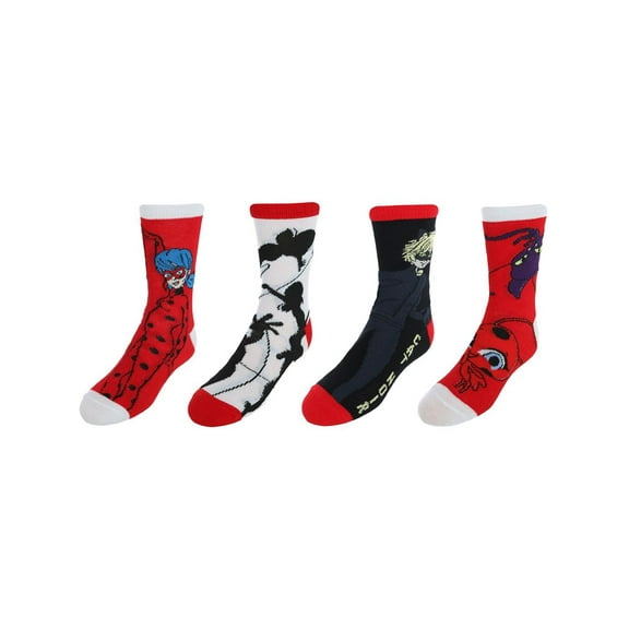 Textiel Trade Kid's Disney Miraculous Ladybug and Cat Noir Crew Socks (4 Pack)
