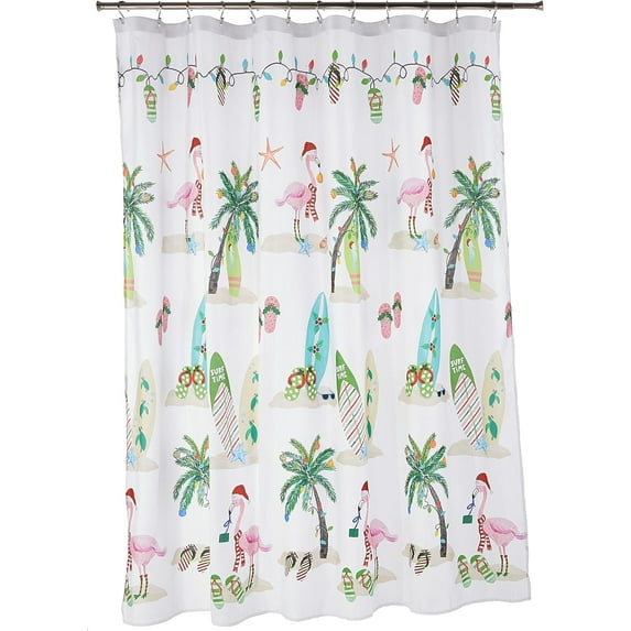 - Textile Bath Drape | Holiday Bathroom Decoration (Flamingo Jingle Collection, 72")