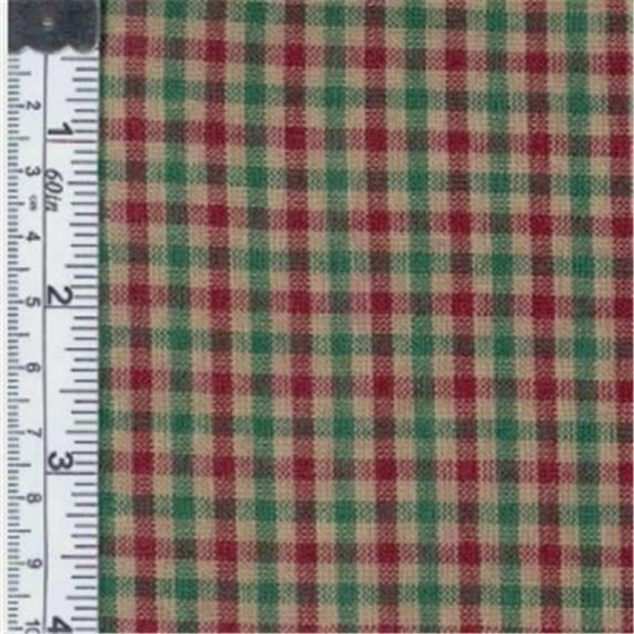 Textile Creations 234 Rustic Woven Fabric- Check Xmas Green- Red And Beige- 15 yd.