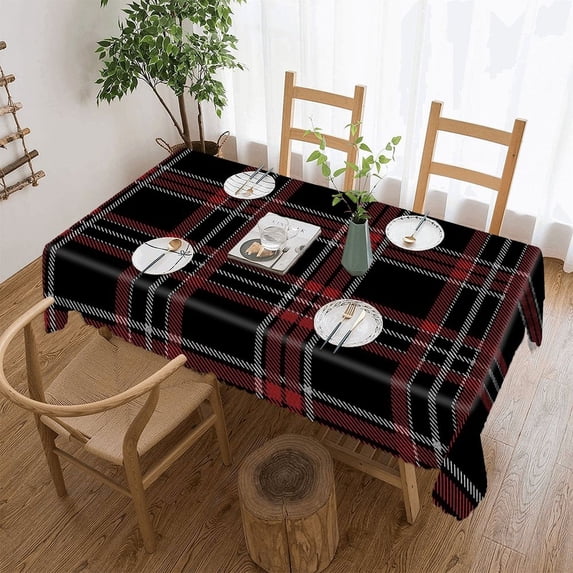 Textile Grid Geometric Plaid Rectangular Tablecloth 55"x70" with Lace Edge, Washable Durable Table Cover for Dining, Indoor Outdoor Home Restaurant Decor