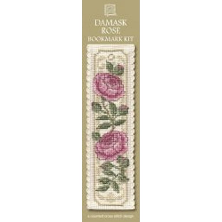 Cross Stitch Bookmark Kit - Damask Rose Counted Cross Stitch Pattern With Threads & Aida