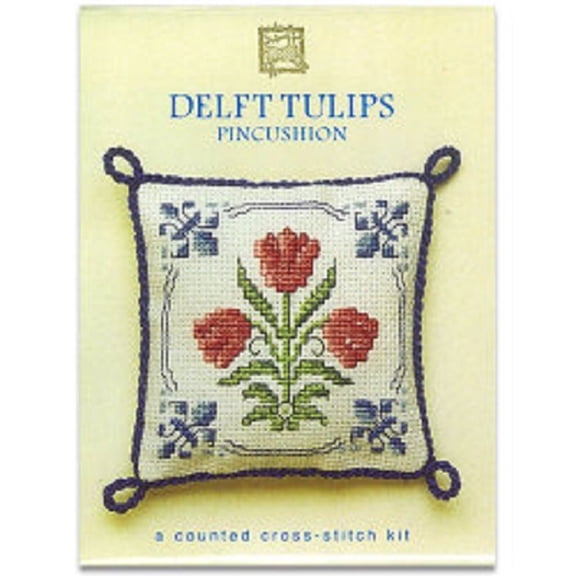 Textile Heritage Pincushion Counted Cross Stitch Kit - Delft Tulips