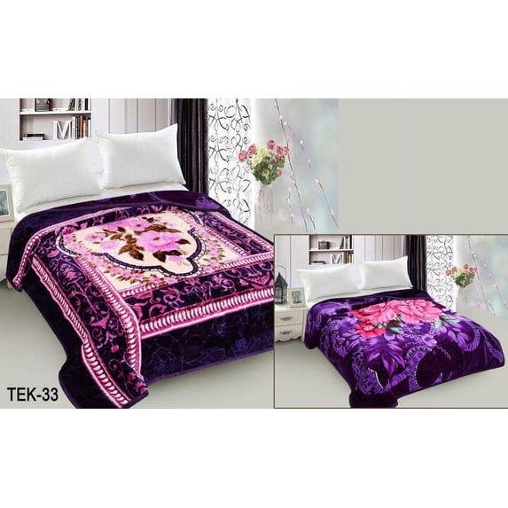 Textile King Clearance Super Soft Luxury Blanket / Comforter Beautiful Design 2ply king size embossing heavy Clearance Super Soft Luxury Blanket / Comforter Beautiful Design, TEK-33 Purple