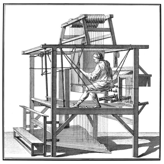 Textile Manufacture. Na Weaver At A Drawloom. Line Engraving French Mid-18Th Century. Poster Print by