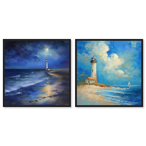 Textile Nature Indigo and Beige Pair Canvas Print Abstract Wall Art Set by Art Remedy, Black Frame, 12 x 12