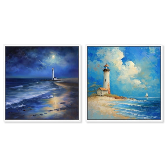 Textile Nature Indigo and Beige Pair Canvas Print Abstract Wall Art Set by Art Remedy, White Frame, 12 x 12