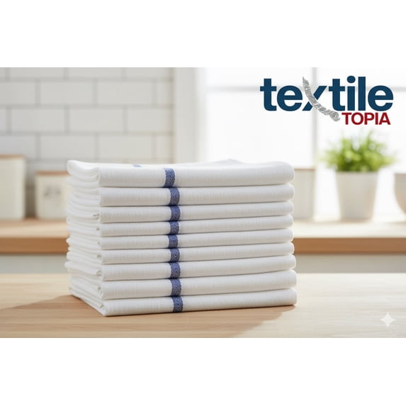 Textile Topia 15x26 Kitchen Towels – Blue Center Stripe or Red Side Stripes – 100% Cotton, Soft, Absorbent & Durable – Ideal for Bulk Use – 36 Pack