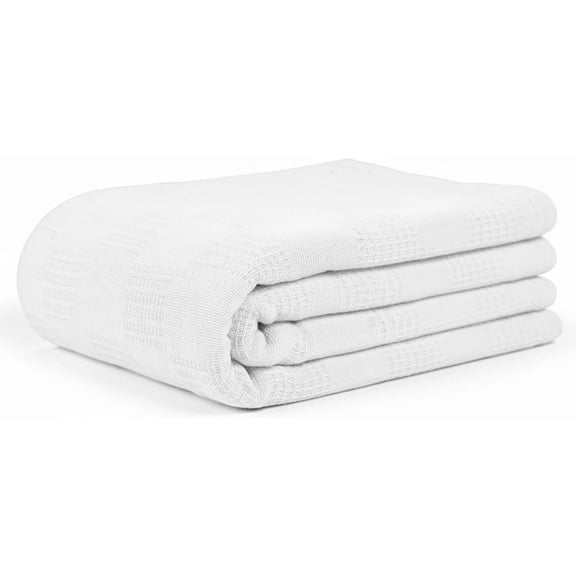 Textile Topia 66x90 Snag-Free Thermal Blanket – Bleached White – Soft Cotton Blend Hospital & Institutional Blanket for Healthcare - 12 Pack