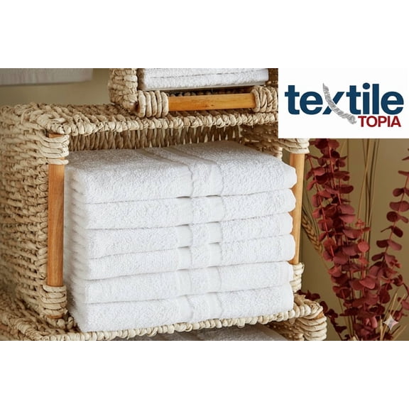 Textile Topia Premium Collection Bath Towel 22x44 – White Bath Towels for Spa, Salon, Gym, Hotel & Resort – 86% Cotton 14% Polyester – Soft, Absorbent & Long-Lasting - 12 Pack