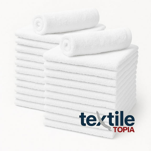 Textile Topia Premium Collection Wash Cloth 12x12 – White Washcloth Towels for Spa, Salon, Gym, Hotel & Resort – 86% Cotton 14% Polyester – Super Soft, Quick Dry & Durable - 12 Pack