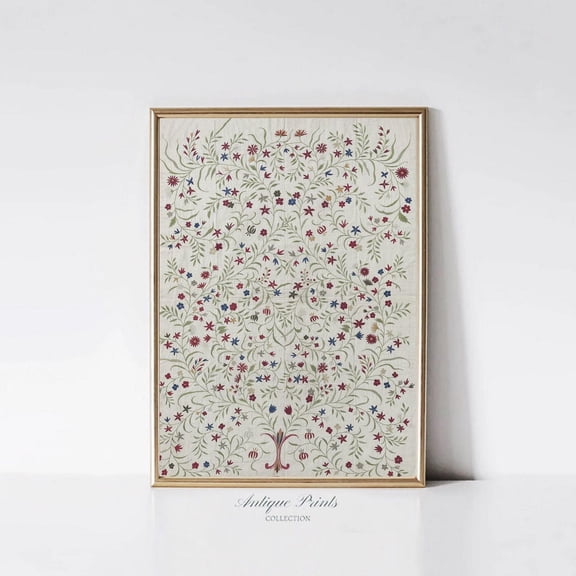 Textile Wall Art, Vintage Neutral Tapestry Wall Art, Vintage Textile Flowers Print, Botanical Tapestry Art, Farmhouse Wall Decor, Home Decor #552, 8x12 UNFRAMED