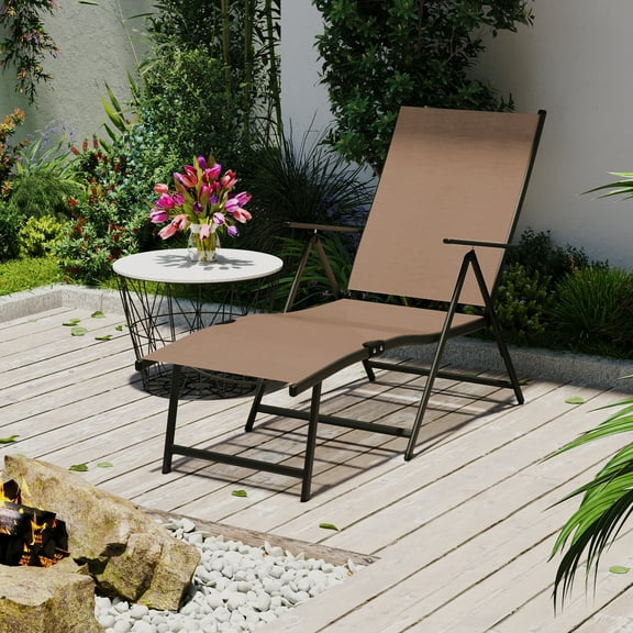 Textilene Outdoor Lounge Chaise Folding Reclining Chair with Adjustable Back Brown