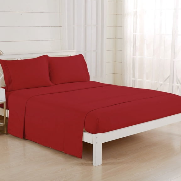 Textilia 4 Piece Queen Burgundy Bed Sheet Set- 100% Brushed Microfiber Sheets with 1500 Thread Count Wrinkle and Fade Resistant, Hypoallergenic Bedding That Fits Mattresses up to 15" Deep.