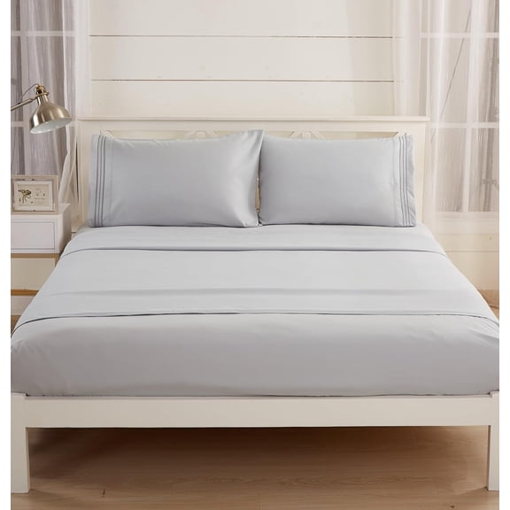 Textilia 4 Piece Queen Gray Bed Sheet Set- 100% Brushed Microfiber Sheets with 1500 Thread Count Wrinkle and Fade Resistant, Hypoallergenic Bedding That Fits Mattresses up to 15" Deep.