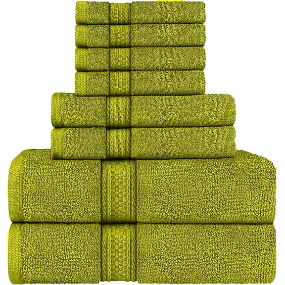 Textilia Set of 8 - 3 Size 100% Cotton Towels 600gsm Green