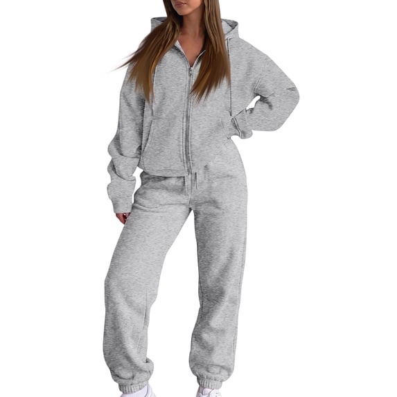 Textilo 2 Piece Zip Up Sweatsuits for Women Long Sleeve Drawstring Hoodie and Wide Leg Sweatpants with Pockets Sweat Suits Causal Travel Comfy Fall Winter 2026 Jogging Outfits,Gray M