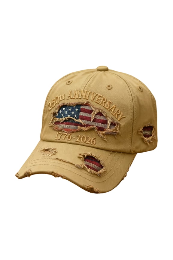 250 Anniversary USA Hat, America 250th Anniversary Hat, 1776-2026 USA Flag Distressed Baseball Cap, Patriotic Tribute Hat Gift Honoring Patriots & Veterans Beige