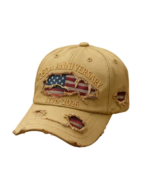 250 Anniversary USA Hat, USA 250th Anniversary Distressed Casual Cap, 1776-2026 Commemorative Baseball Cap, Traditional American Tribute Hat Gift Honoring Patriots & Veterans Beige