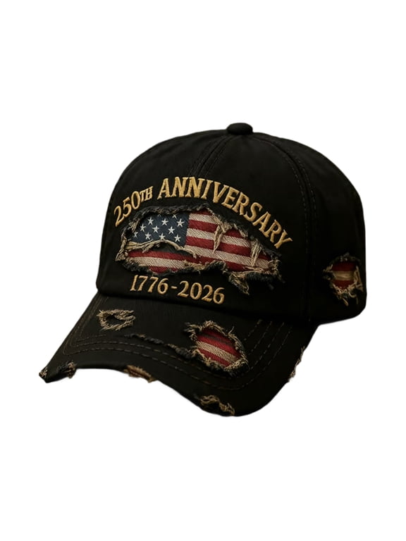 250 Anniversary USA Hat, USA 250th Anniversary Distressed Casual Cap, 1776-2026 Commemorative Baseball Cap, Traditional American Tribute Hat Gift Honoring Patriots & Veterans Black