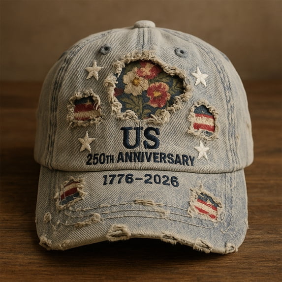 Textilo 250 Anniversary USA Hat, Unisex America 250th Anniversary Hat 1776-2026, Distressed Denim Casual Cap, Traditional Patriotic Gift for Patriots & Veterans D