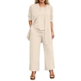 thumbnail image 1 of Textilo 3 Piece Lounge Sets for Women Open Front 3/4 Sleeve Cardigan Sleeveless Tank Tops Wide Leg Pants Sets Formal Evening Outfit for Wedding,Beige XL, 1 of 5
