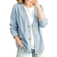 thumbnail image 1 of Textilo Women's Classic Button Front Denim Jacket Breathable, V-Neck Long-Sleeved Lightweight Jeans Jacket, Relaxed Fit,Light Blue S, 1 of 8