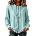 thumbnail image 1 of Textilo Cotton Linen Hoodie for Women Long Sleeve Button Down Hooded Gauze Shirts with Pocket Sun Protection Blouses Summer Beach Vacation Casual 2026 Lightweight Coverups,Blue 2XL, 1 of 5
