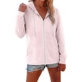 thumbnail image 1 of Textilo Cotton Linen Zip Up Hoodie for Women Long Sleeve Drawstring Hoodies with Pockets Solid Color Hooded Sweatshirt Loose Fit Lightweight Comfy Summer Thin Blouses,Pink 2XL, 1 of 3
