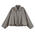 thumbnail image 1 of Textilo Faux Suede Bomber Jacket for Women Long Sleeves Full Zip Up Jackets with Pockets Lapel Collar Pilot Cropped Coat Trendy Casual Fashion Spring Fall Outerwear,Gray S, 1 of 4