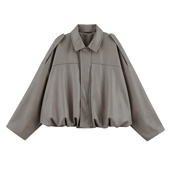 Textilo Faux Suede Bomber Jacket for Women Long Sleeves Full Zip Up Jackets with Pockets Lapel Collar Pilot Cropped Coat Trendy Casual Fashion Spring Fall Outerwear,Gray S