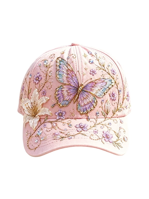 Garden Morning Cap,Women Baseball Cap with Floral Embroidered, Adjustable High Ponytail,Animal Cute,Breathable Everyday Wear