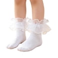 thumbnail image 1 of Textilo Girls Ruffle Socks Lace Frilly Dress Socks | Turn Cuff Tutu Socks Soft Fancy Pageant Princess Socks for Little Girl Halloween Pageant Church School Outfit,White XS(1-2Years), 1 of 6