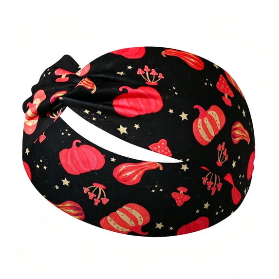 Textilo Halloween Headbands for Women Wide Head Bands Non Slip Pumpkin Knotted Headband Elastic Spider Web Hair Bands Scarf Turban Head Wraps Workout Hair Accessories