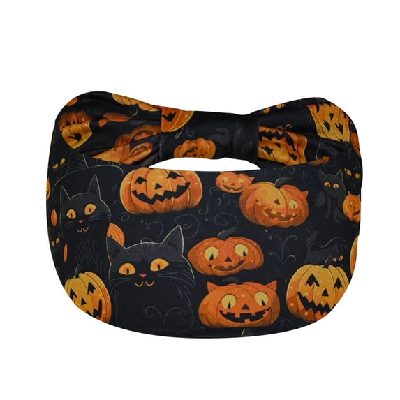 Textilo Halloween Headbands for Women Wide Knotted Head Bands Ghost Turban Non Slip Hairbands Stretch Pumpkin Workout Head Wraps Yoga Hair Scarf