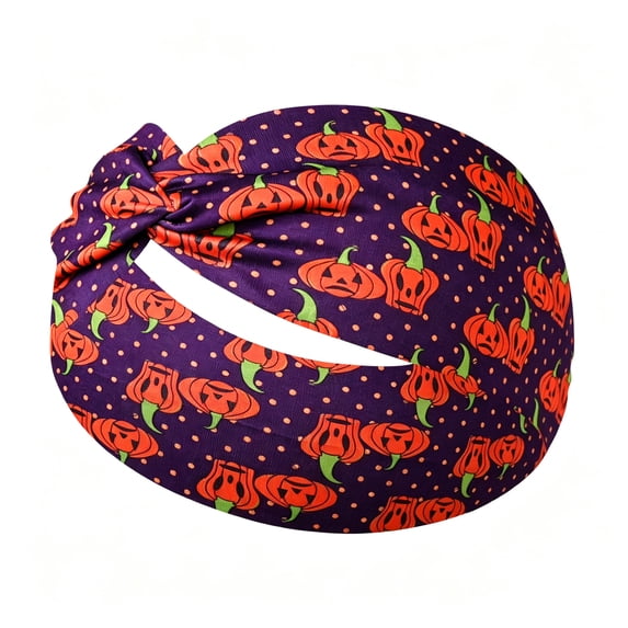 Textilo Halloween Headbands for Women Wide Knotted Head Bands Ghost Turban Non Slip Hairbands Stretch Pumpkin Workout Head Wraps Yoga Hair Scarf