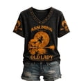 thumbnail image 1 of Textilo Halloween Print T-Shirt for Women Short Sleeve V-Neck Shirts Witch Graphic T-Shirts Halloween Funny Spooky Season Vintage Tee Tops, 1 of 4