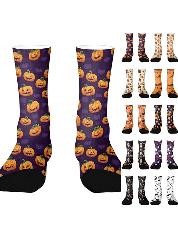 Halloween Printed Funny Socks For Men Women Novelty Crazy Socks Fit Casual Sport Formal Crew Socks Gifts,Saffron
