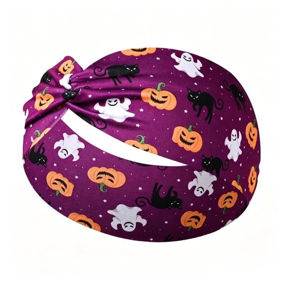 Textilo Headbands for Women Wide Knotted Head Bands Halloween Pumpkin Turban Non Slip Hairbands Stretch Workout Head Wraps Yoga Hair Scarfs