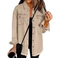 thumbnail image 1 of Textilo Jean Jacket for Women Frayed Hem Long Sleeve Jean Jacket with Pockets Button Down Collared Jackets Casual Vintage Western Fall Lightweight Tops,Khaki L, 1 of 5