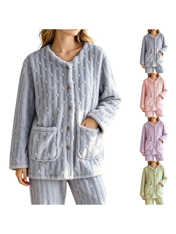 Plush Bed Jackets for Women Long Sleeve Button Up V Neck Cardigan with Pockets Floral Texture Coral Fleece Coat Soft Lounge Warm Fall Winter 2026 Cozy Sleepwear,Beige M